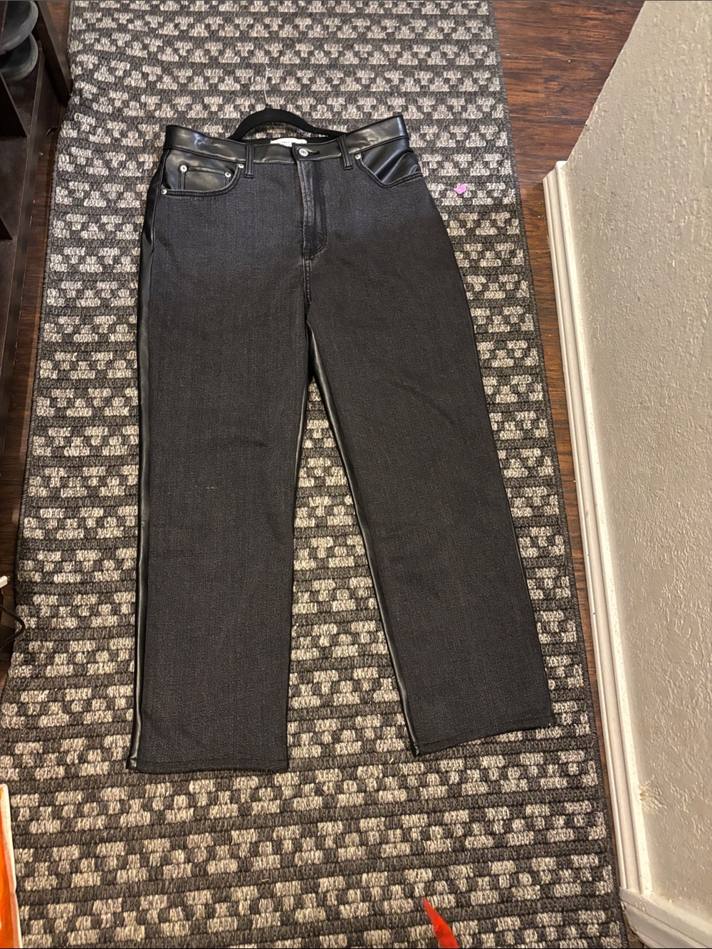 H&M Black Straight Jeans with Faux Leather Accents/NWOT